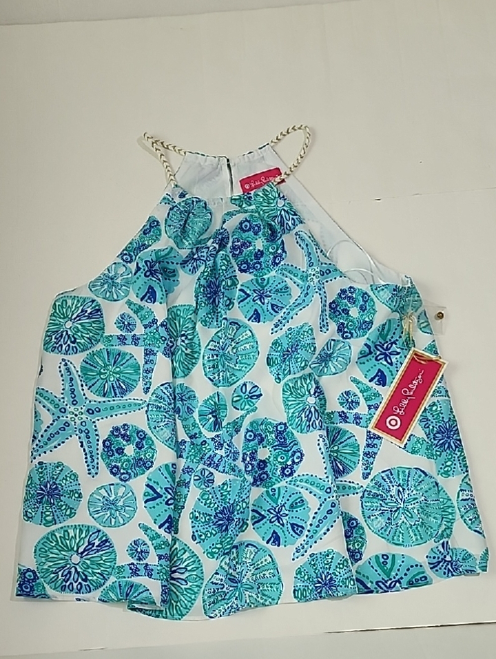 Lilly Pulitzer White Turquoise & Blue Sand Dollar Halter Camisole